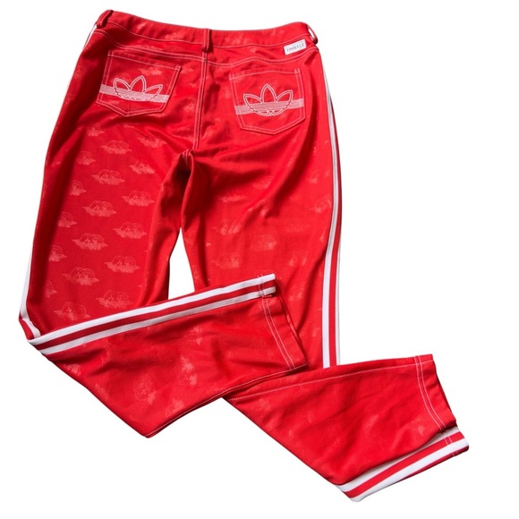 Adidas Originals X Fiorucci Track Pants Red XL  Angel Print 3-Stripes Y2K Style - Picture 4 of 12